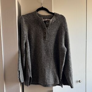 Zara Charcoal Ribbed Henley Sweater